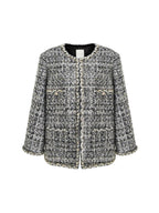 unspoken Warm Wool Blend Houndstooth Loose Fit Simple Commuter Black White Short Coat