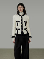 unspoken Black White Colorblock Office Loose Cropped Round Neck Buttoned Knit Cardigans