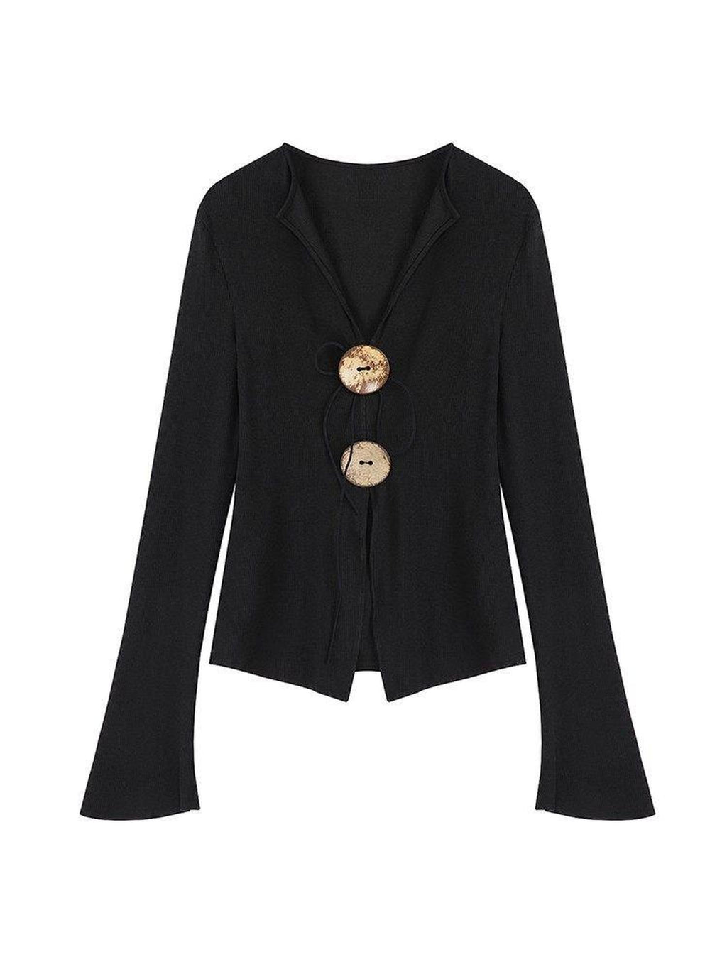 unspoken Side Slit Slim Fit Casual V-neck Button Long Sleeve Black Women Knit Cardigans