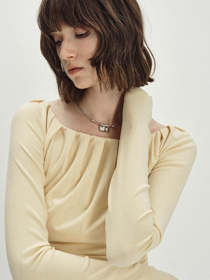 someonesometimes Lyocell Blend Slim Fit Ruching Youth Casual Goose Yellow Long Sleeve T-Shirts