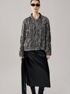 audreyyang Original Design Pleated Loose Fit Womens Cropped Silver Bomber Jackets