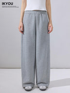 ikyou Durable Cotton Blend Relaxed Straight Leg Natural Waist Pockets Gray Sweatpants