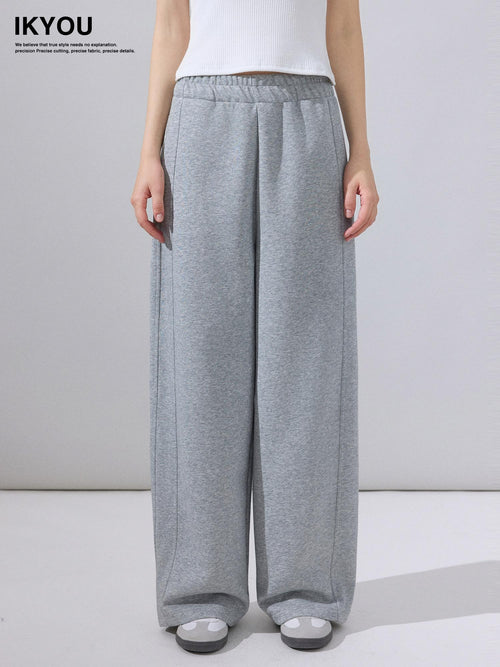 ikyou Durable Cotton Blend Relaxed Straight Leg Natural Waist Pockets Gray Sweatpants