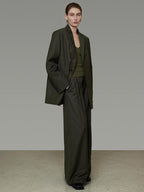 unspoken Breathable Dark Green Loose Lapel Blazer High Waist Casual Top & Skirt Sets