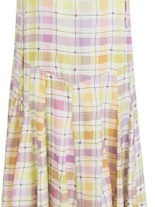 fano Viscose Printed Purple Yellow Check A Line Camisole Korean Commuter Maxi Dresses
