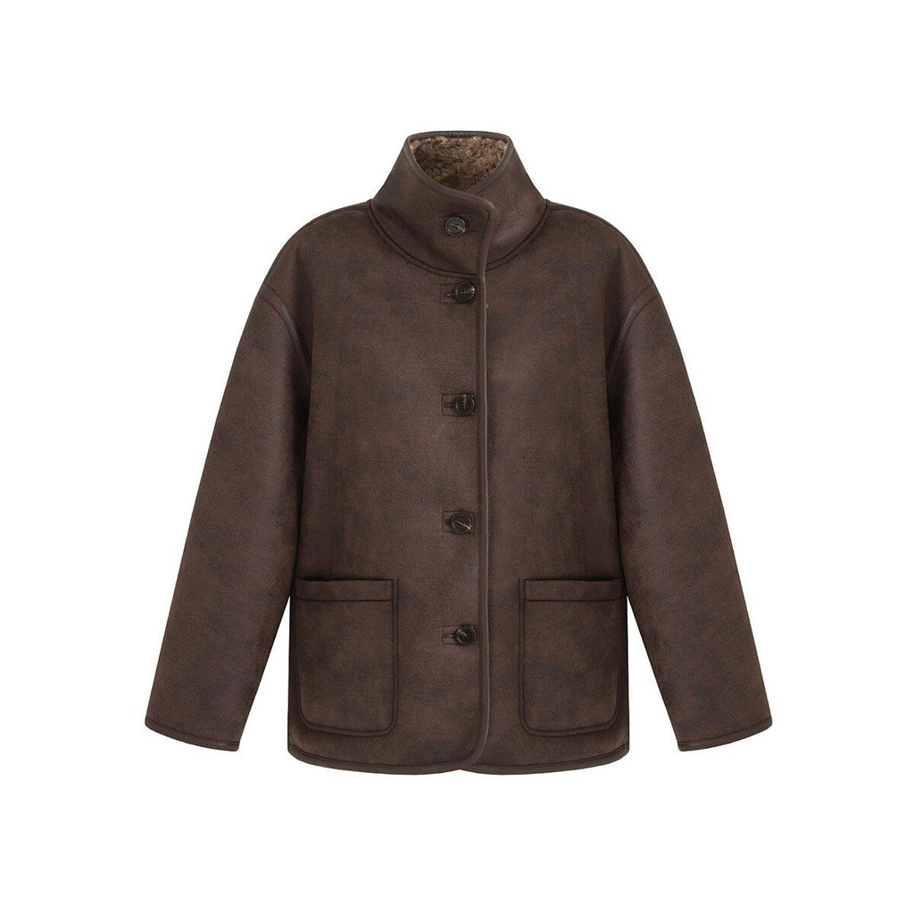 fano_Reversible_Vintage_Straight_Stand_Collar_Women_Coffee_Brown_Short_Coat_MISSTT