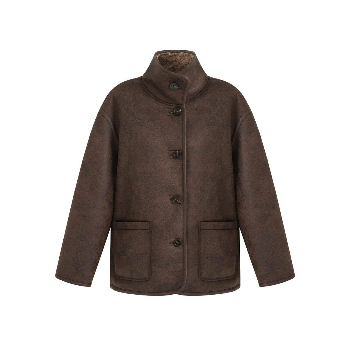 fano_Reversible_Vintage_Straight_Stand_Collar_Women_Coffee_Brown_Short_Coat_MISSTT