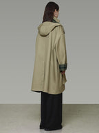 unspoken Breathable Pure Cotton Minimalist Loose Midlength Women Plaid Khaki Trench Coats