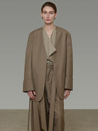 unspoken Minimal Slim Tailored Blazer High Waist Long Pants Women Brown Top & Pants Sets