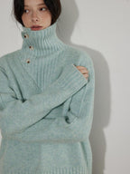 Lofi choose Cozy High Neck Loose Fit Commuter Knit Pullover Blue Polyester Sweaters