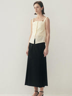 someonesometimes Button Detail Workwear Straight Fit Stretch Almond Beige Camisoles