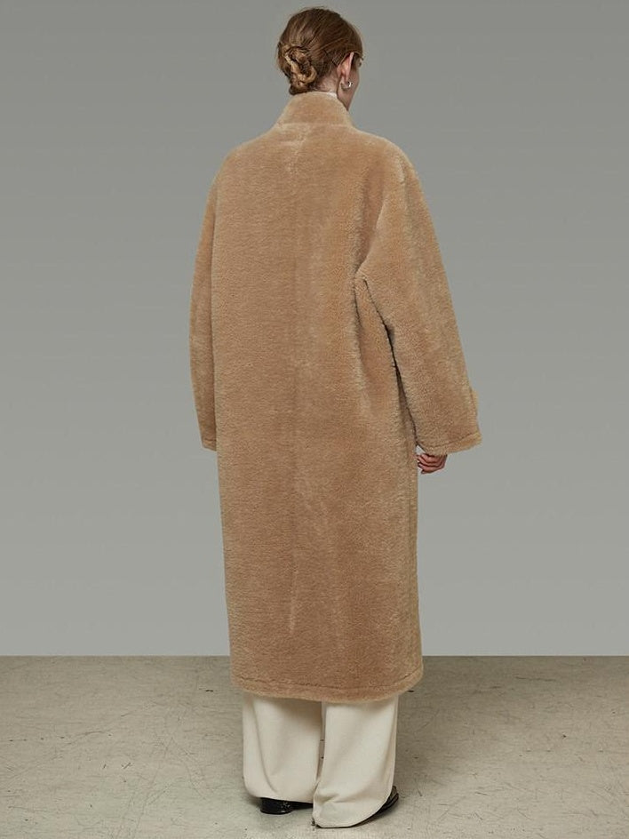unspoken Warm Padded Stand Collar Loose Fit Women Commuter Khaki Long Coats