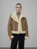 unspoken Faux Fur Pocketed Loose Fit Barn Style Brown Women Cropped Jackets