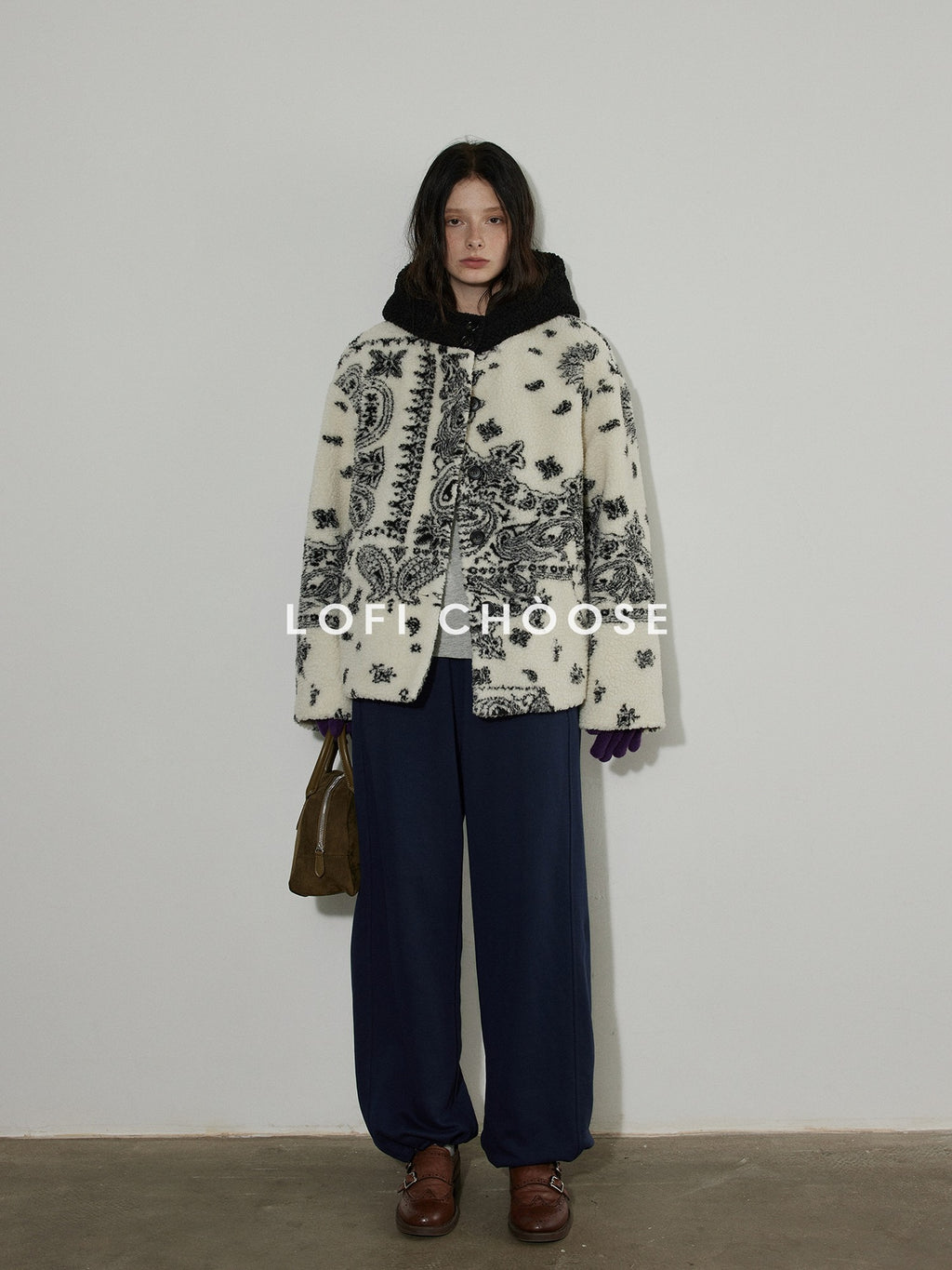 Lofi choose Insulated Hooded Relaxed Fit Commuter Floral Apricot Button Women Short Coat