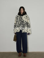 Lofi choose Insulated Hooded Relaxed Fit Commuter Floral Apricot Button Women Short Coat