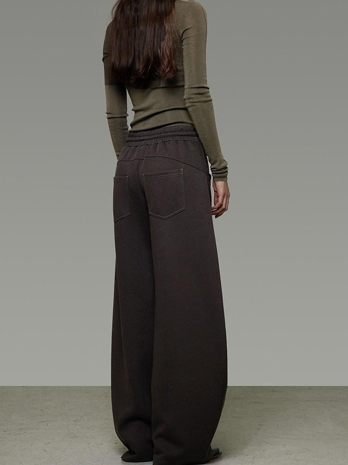 unspoken Breathable Cotton High Waist Tie Waist Minimalist Women Brown Wide Leg Pants