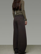 unspoken Breathable Cotton High Waist Tie Waist Minimalist Women Brown Wide Leg Pants