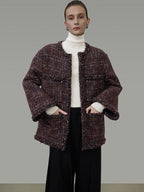 unspoken Warm Wool Blend Button Front Round Neck Relaxed Fit Office Women Short Coat