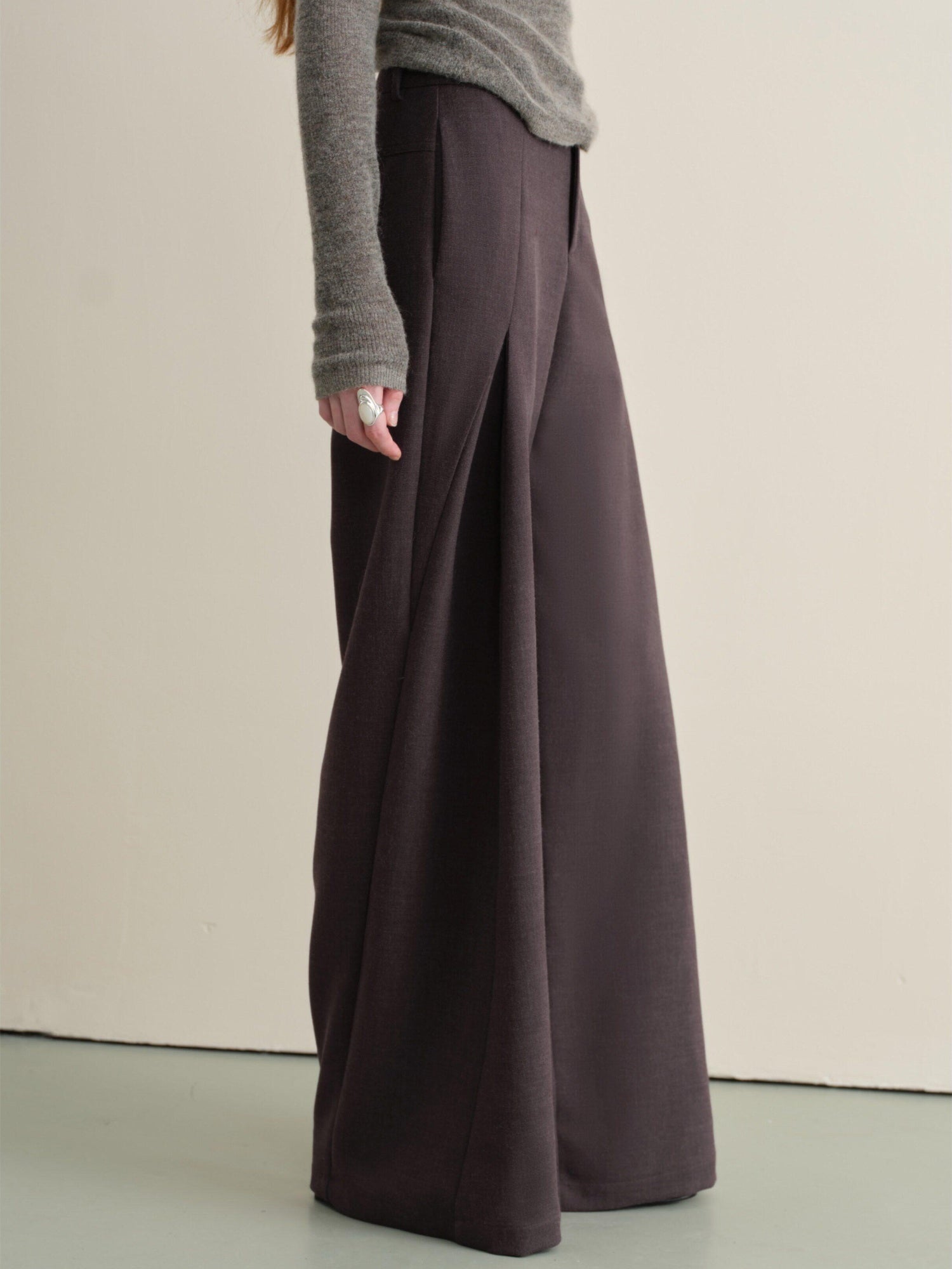 someonesometimes Wrinkle Resistant Minimal Workwear Natural Waist Women Purple Straight Pants