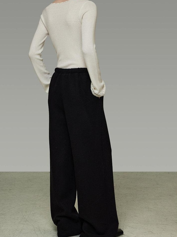 unspoken High Waist Tailored Tie Waist Minimal Workwear Breathable Straight Wide Leg Pants