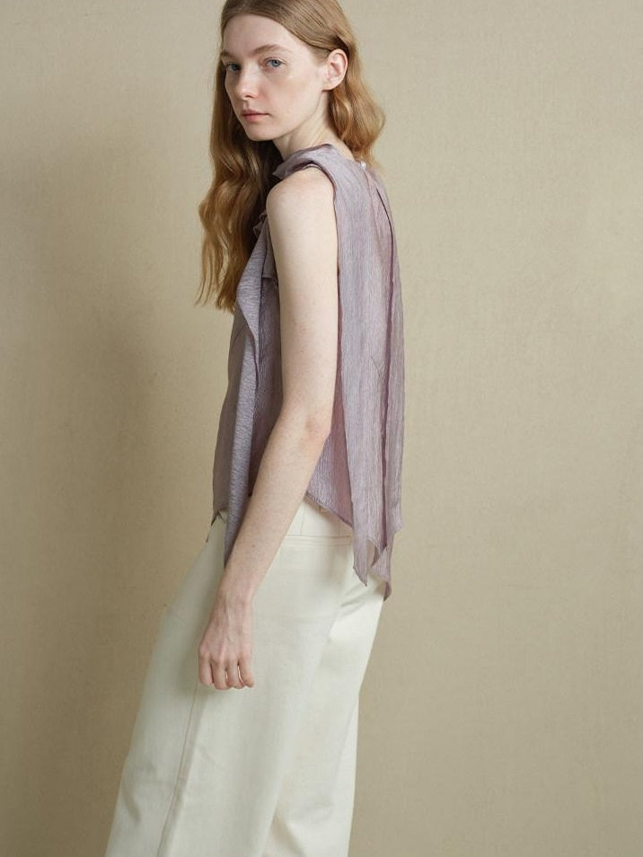 someonesometimes Asymmetrical Fringe Slim Fit Strap Solid Silver Purple Long Sleeve Crop Tops