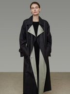 unspoken Minimal Commuter Long Double Breasted Loose Fit Women Black Olive Trench Coats