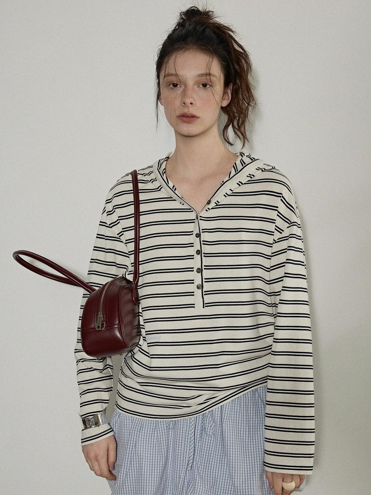 Lofi choose Embroidered Striped Loose Commuter Drop Shoulder For Women Long Sleeve T-Shirts