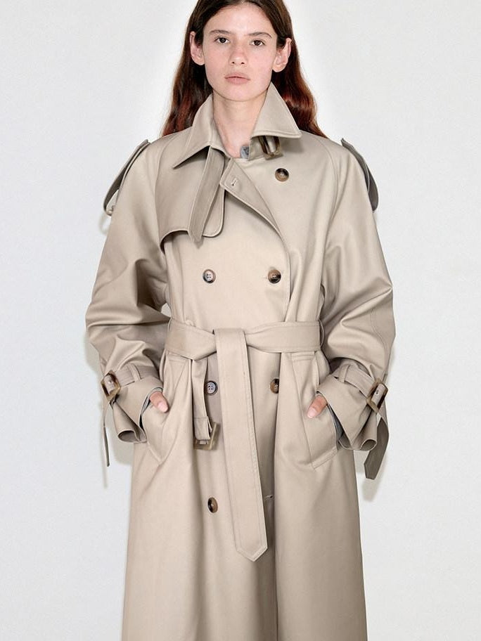 fano Mid Length Single Breasted Korean Commuter Straight Fit Solid Women Trench Coats
