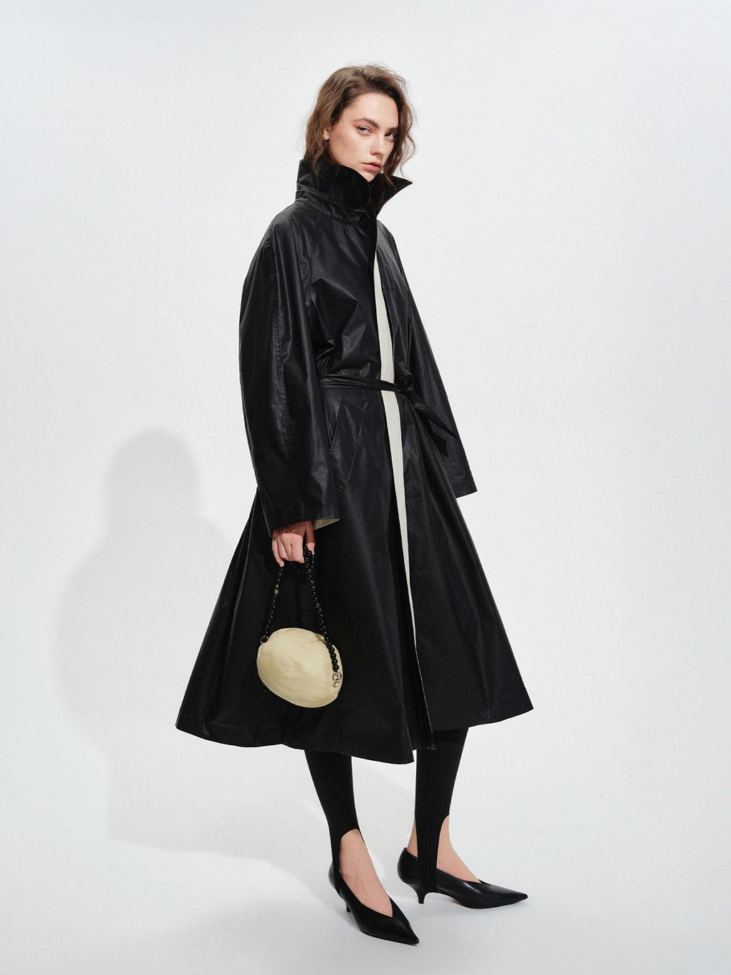 audreyyang Detachable Belt Pure Cotton Loose Long Single Breasted Women Black Trench Coats