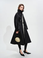 audreyyang Detachable Belt Pure Cotton Loose Long Single Breasted Women Black Trench Coats