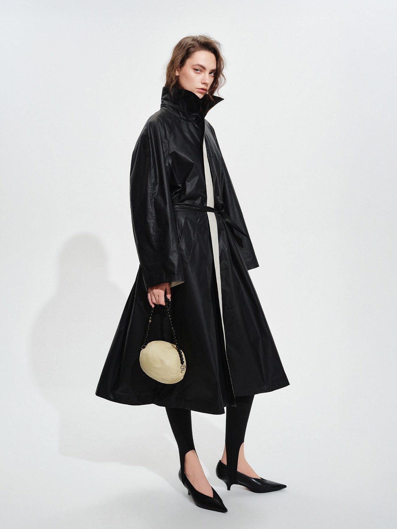 audreyyang Detachable Belt Pure Cotton Loose Long Single Breasted Women Black Trench Coats