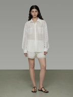 unspoken Pure Ramie Tie Waist Straight Leg Minimal Workwear Women White Mid-Length Shorts