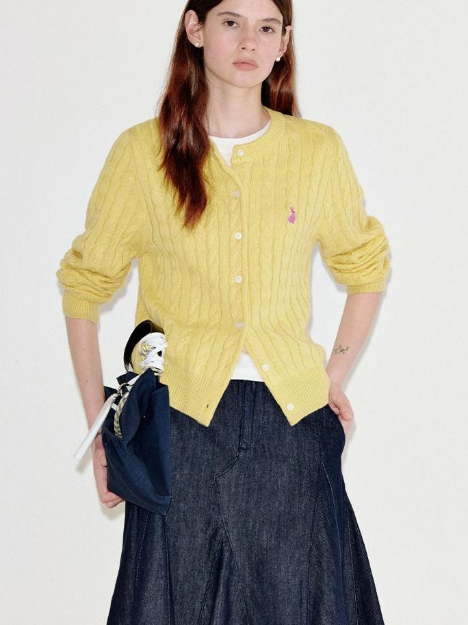 fano Thermal Wool Blend Straight Fit Round Neck Single Button Women Knit Cardigans