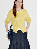 fano Thermal Wool Blend Straight Fit Round Neck Single Button Women Knit Cardigans