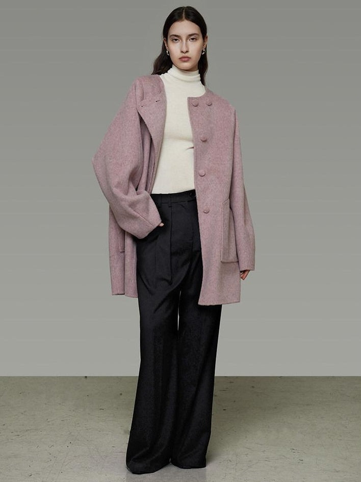 unspoken Pure Wool Loose Fit Minimal Office Midlength Single Button Women Wool Coats
