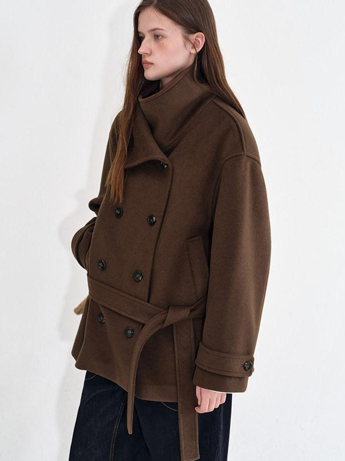 fano Brown Double Breasted Korean Notched Lapel Midlength Office For Women Long Coats
