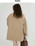 fano Khaki Loose Fit Single Breasted Mid Length Korean Casual Women Trench Coats