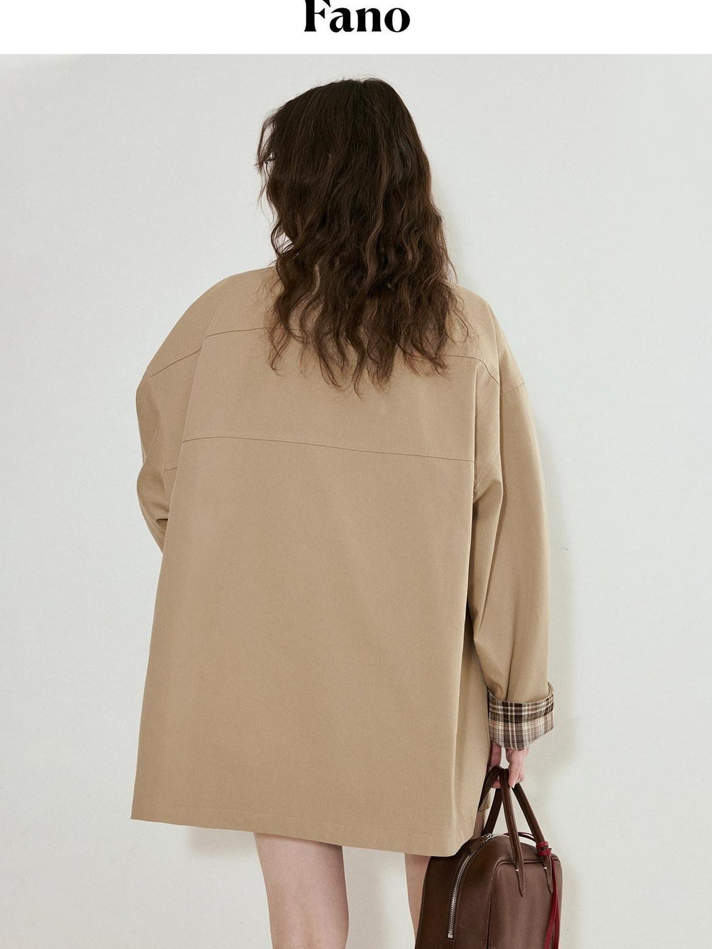 fano Khaki Loose Fit Single Breasted Mid Length Korean Casual Women Trench Coats