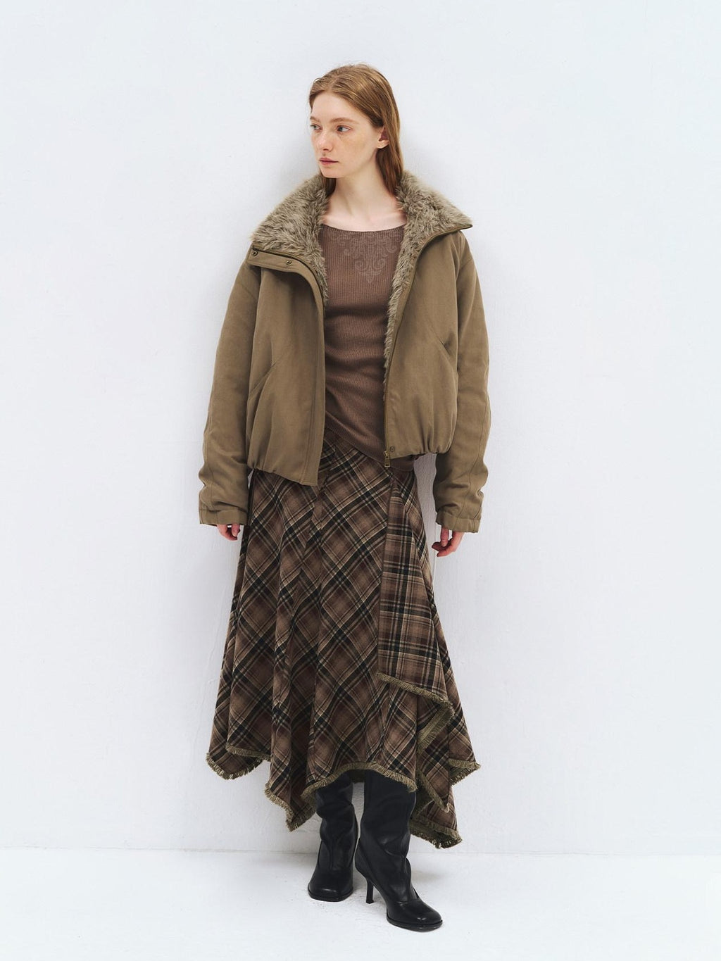 someonesometimes Lyocell Cotton Blend Relaxed Stand Collar Zip Women Beechwood Green Short Coat
