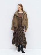 someonesometimes Lyocell Cotton Blend Relaxed Stand Collar Zip Women Beechwood Green Short Coat