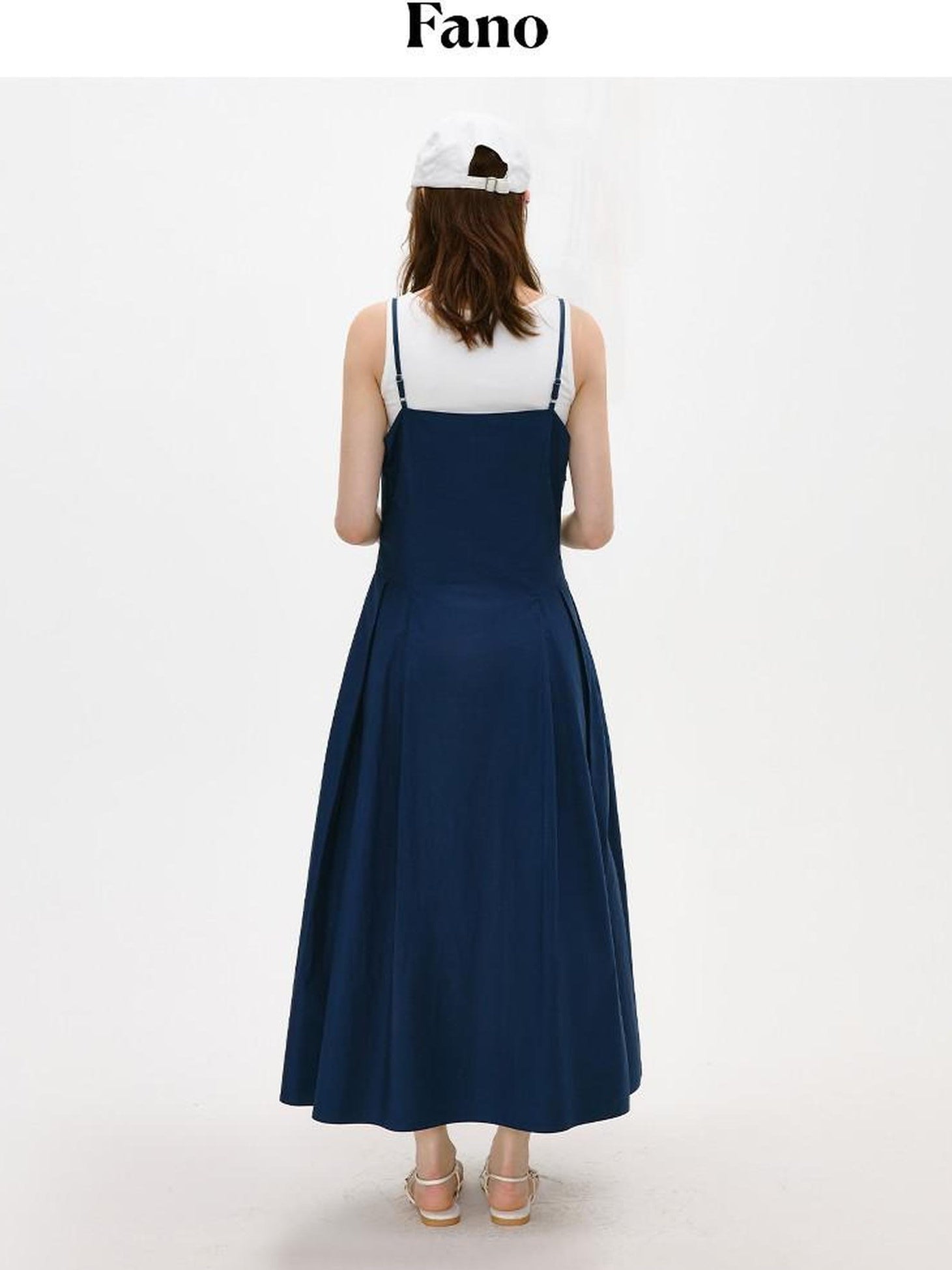 fano Cotton Spaghetti Strap A Line V-neck Office Antique Blue Maxi Dresses
