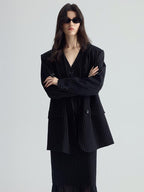 audreyyang Original Design Relaxed Fit Double Breasted Women Black Polyester Blazers