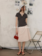 Lofi choose Comfortable V-neck Slim Fit Casual Women Dark Gray Green Short Sleeve T-Shirts