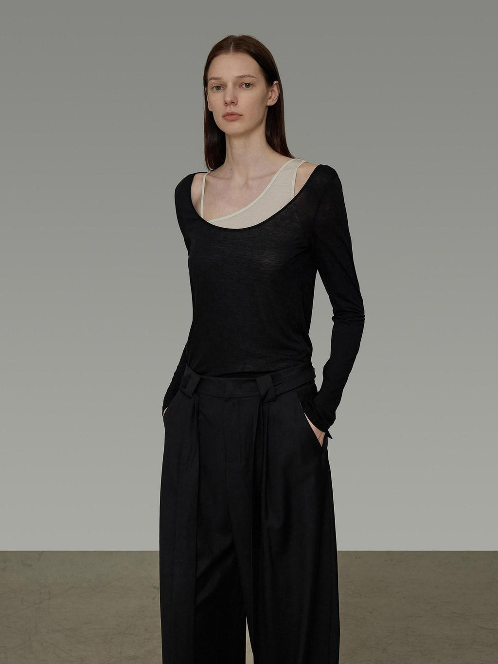 unspoken Minimal Slim V-neck Split Hem Long Sleeve Button Solid Black Beige Women Blouses