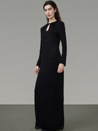 unspoken Waist Cinch Commuter Long Sleeve Drop Neck Black Womens Hline Maxi Dresses