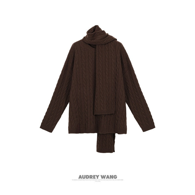 audreyyang_100_Percent_Sheepswool_Thick_Vintage_Loose_Built_In_Scarf_Women_Knit_Sweaters_MISSTT