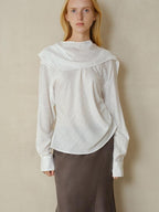 someonesometimes Cooling French Loose Round Neck Sparkle White Nylon Long Sleeve Blouses