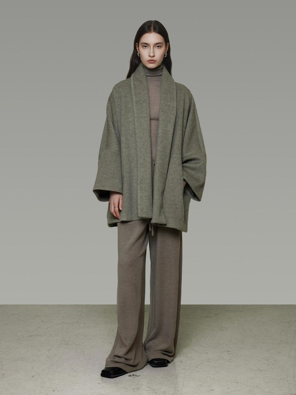 unspoken Soft Wool Blend Tailored Cut Minimal Commuter Loose Fit Tobacco Green Wool Coats