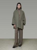 unspoken Soft Wool Blend Tailored Cut Minimal Commuter Loose Fit Tobacco Green Wool Coats