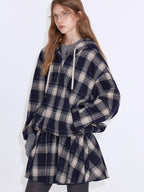 fano Soft Stretch Polyester Blend Cozy Relaxed Fit Plaid Pullover Women Hoodie